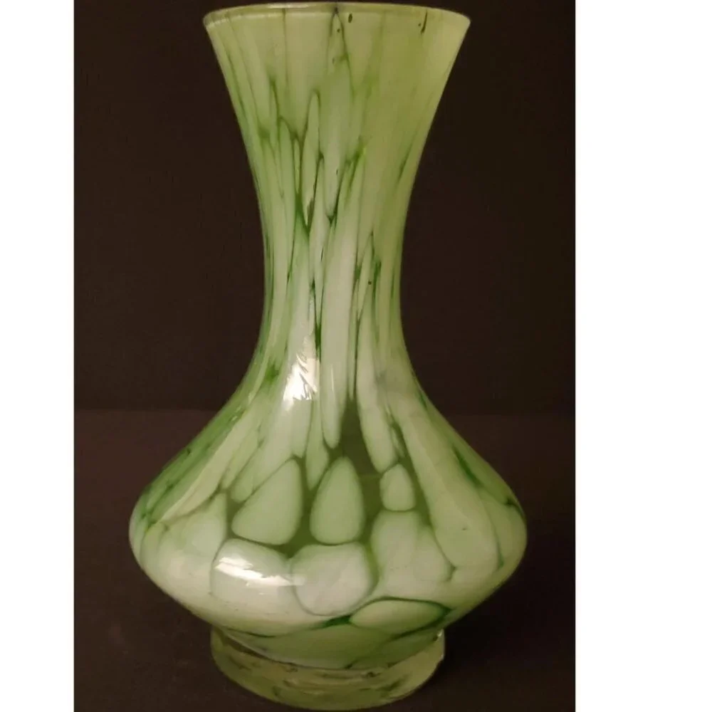 Hand Blown Green and Clear Glass Bud Vase